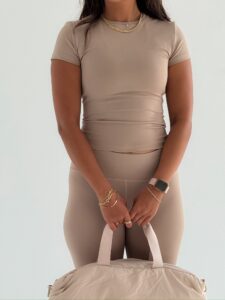 Sand beige short sleeve top